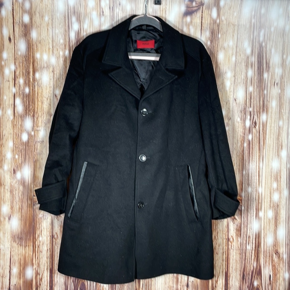 Men’s Hugo Boss Black Wool Cashmere Pea Coat 42R - Picture 1 of 9